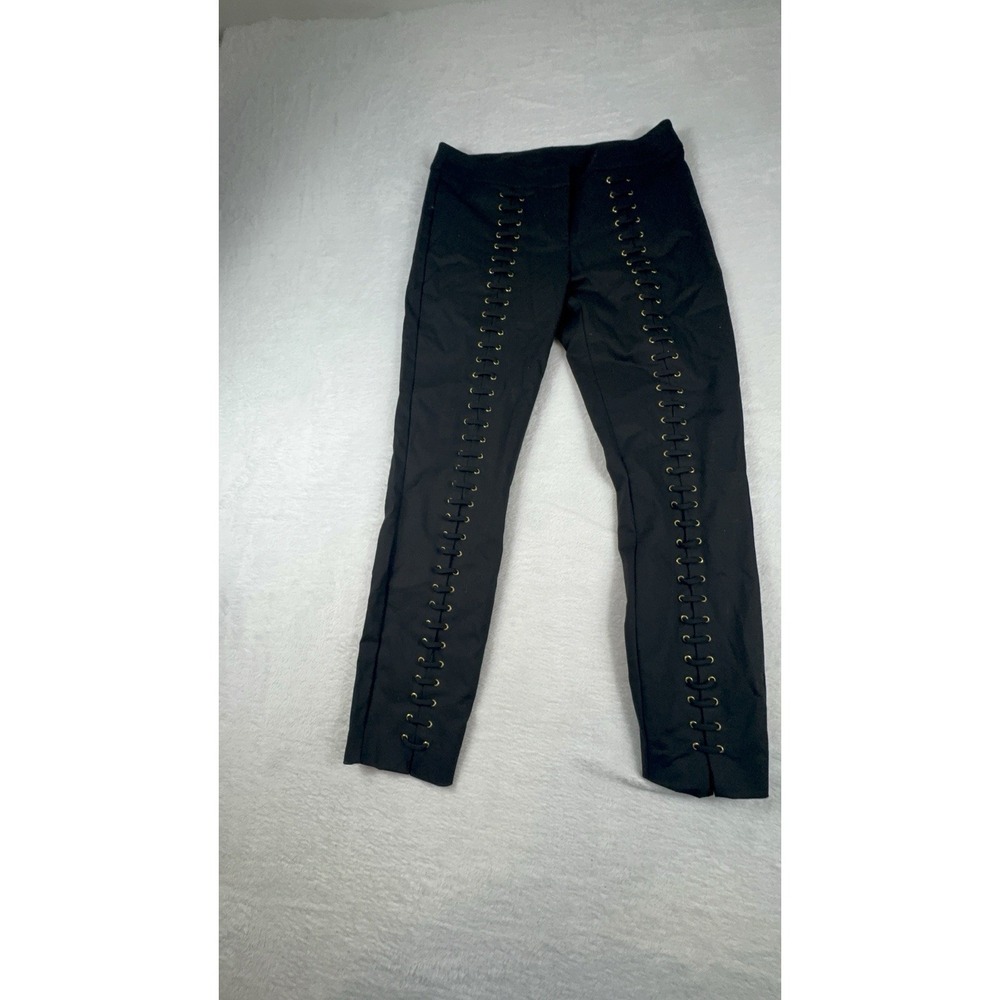Bebe Jeggins Size 6 Black Denim Stretch Lace‎ Up Corsett Straight Grunge Punk